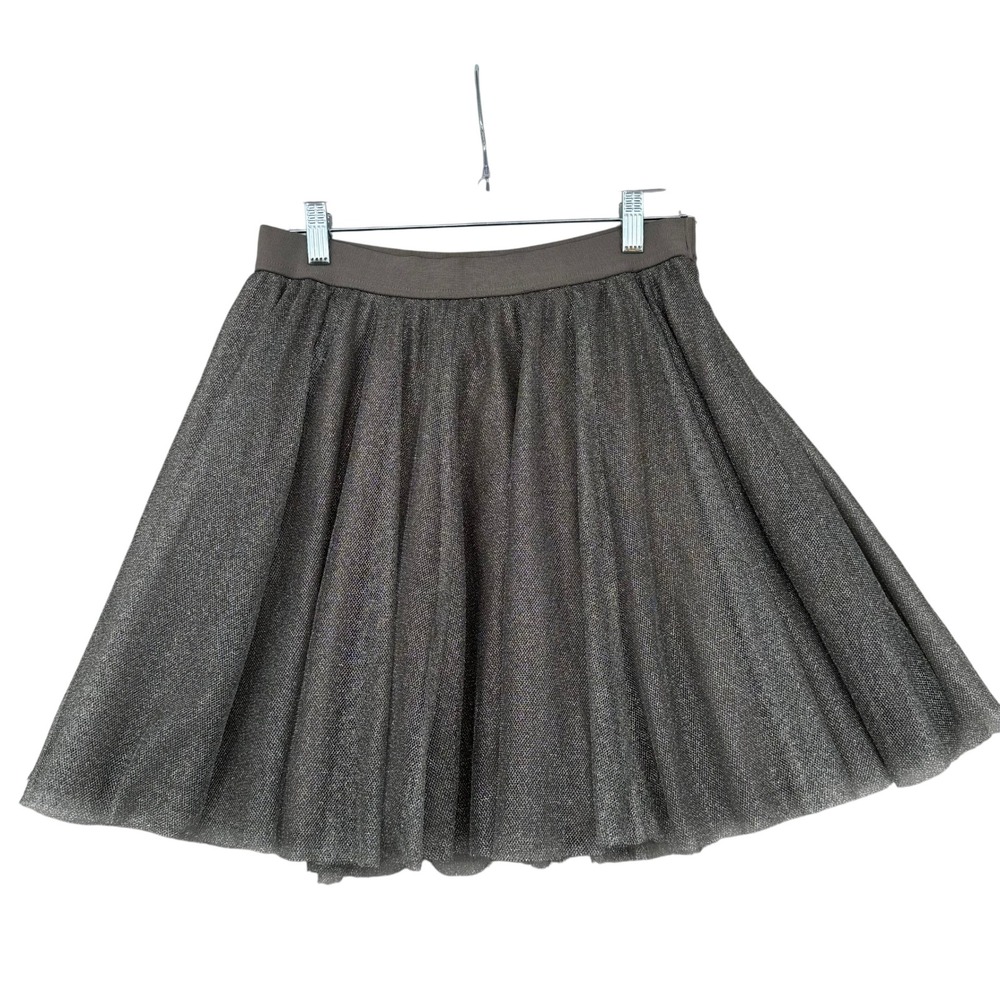 LC Lauren Conrad Metallic Tulle Skirt Silver Gunmetal Pleated Shimmer Med Luxe
